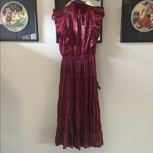 Lulu's Burgundy Ruffle Midi Dress